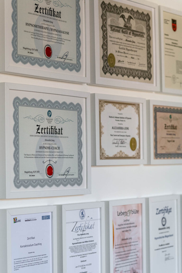 Zertifikate Alexandra Jung - Praxis für Hypnose und EMDR in Hildesheim Heilpraktikerin für Psychotherapie